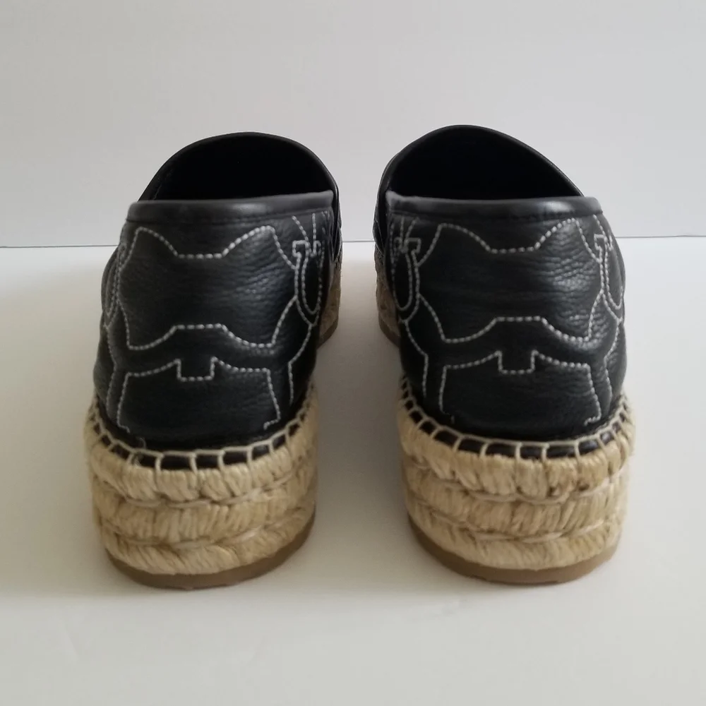 Salvatore Ferragamo Logo Embroidered Leather Platform Espadrilles Size 1… - Picture 4 of 6